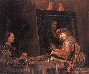 Self-Portrait at an Easel Painting an Old Woman  sgh GELDER, Aert de